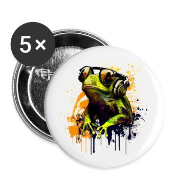 Grenouille cool avec lunettes de soleil et écouteurs - Lot de 5 grands badges (56 mm) - blanc - Devant
