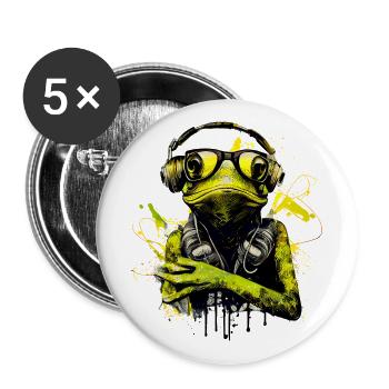 Cooler Frosch mit Sonnenbrille und Kopfhörern - Buttons groß 56 mm (5er Pack) - Weiß - Vorne
