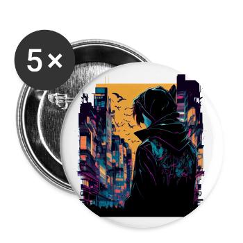 Surreal Japanese Comic City - Street Art - Lot de 5 grands badges (56 mm) - blanc - Devant