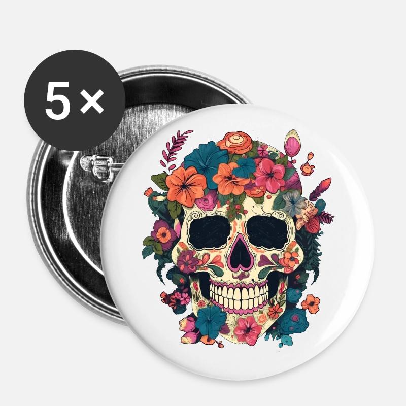 Skull composed of flower - Buttons large 2.2''/56 mm (5-pack) - white