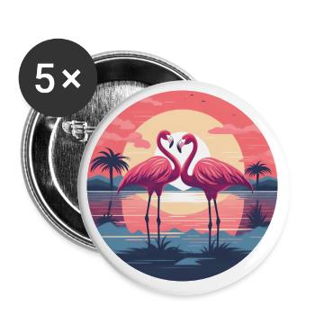 Flamingo, Couple, Sunset, Sun, Beach - Buttons large 2.2''/56 mm (5-pack) - white - Front