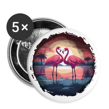 Flamingo, Couple, Sunset, Sun, Beach - Buttons large 2.2''/56 mm (5-pack) - white - Front