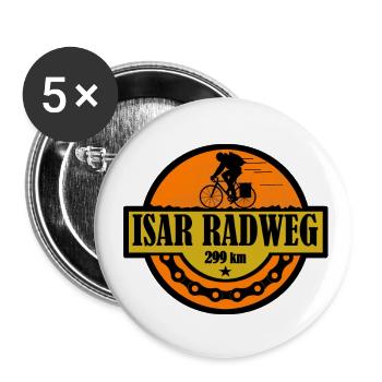 Isar Radweg Sticker - Buttons groß 56 mm (5er Pack) - Weiß - Vorne