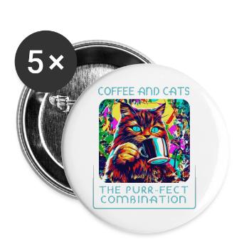 Kaffee & Katzen: eine himmlische Mischung! - Buttons groß 56 mm (5er Pack) - Weiß - Vorne