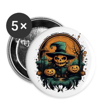 Halloween - Buttons groß 56 mm (5er Pack) - Weiß - Vorne