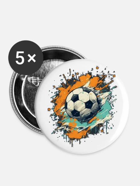 Fußball Ball - Buttons groß 56 mm (5er Pack) - Weiß
