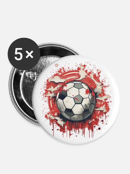 Fußball Ball - Buttons groß 56 mm (5er Pack) - Weiß