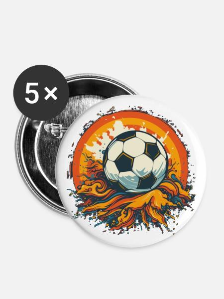 Fußball Ball - Buttons groß 56 mm (5er Pack) - Weiß