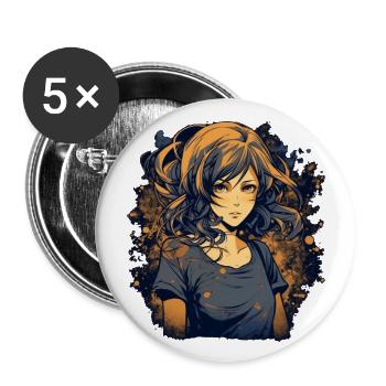Anime Girl - Buttons large 2.2''/56 mm (5-pack) - white - Front