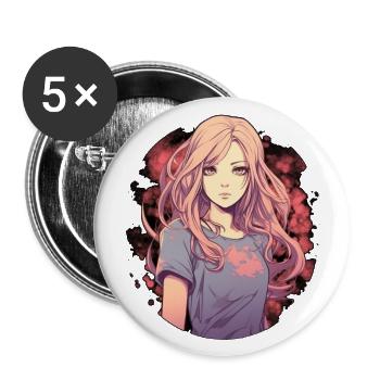Anime Girl - Buttons large 2.2''/56 mm (5-pack) - white - Front