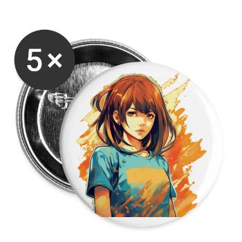 Anime Girl - Lot de 5 grands badges (56 mm) - blanc - Devant