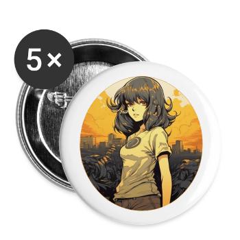 Anime Girl10 - Buttons large 2.2''/56 mm (5-pack) - white - Front