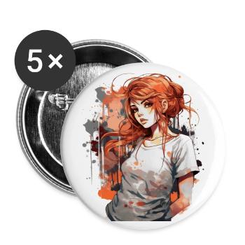 Anime Girl - Lot de 5 grands badges (56 mm) - blanc - Devant