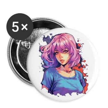 Anime Girl - Lot de 5 grands badges (56 mm) - blanc - Devant