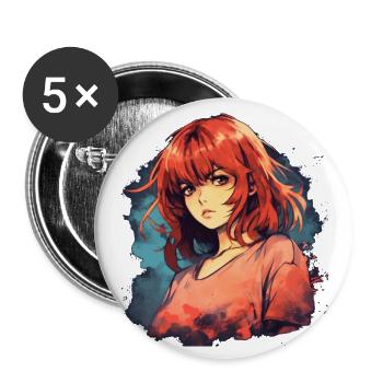 Anime Girl - Lot de 5 grands badges (56 mm) - blanc - Devant
