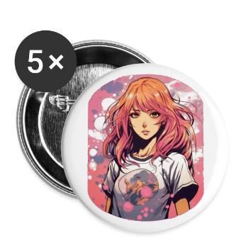 Anime Girl - Lot de 5 grands badges (56 mm) - blanc - Devant