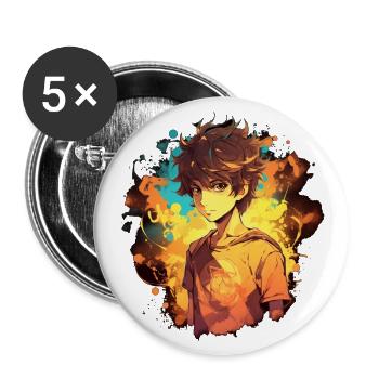 Anime Boy - Buttons groß 56 mm (5er Pack) - Weiß - Vorne
