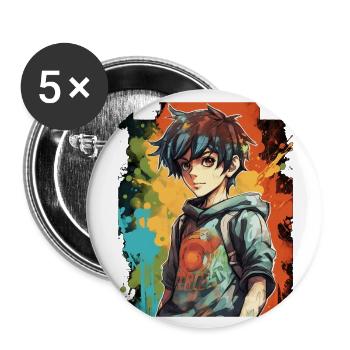 Anime Boy - Buttons groß 56 mm (5er Pack) - Weiß - Vorne