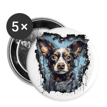 Chien - Lot de 5 grands badges (56 mm) - blanc - Devant