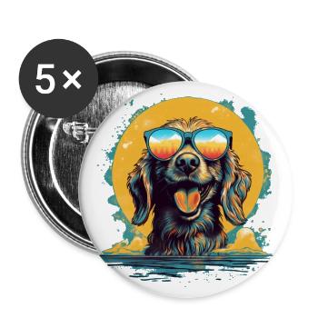 Chien - Lot de 5 grands badges (56 mm) - blanc - Devant