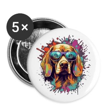 Chien - Lot de 5 grands badges (56 mm) - blanc - Devant