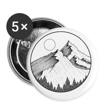 Rundes Berglogo - Buttons groß 56 mm (5er Pack) - Weiß - Vorne
