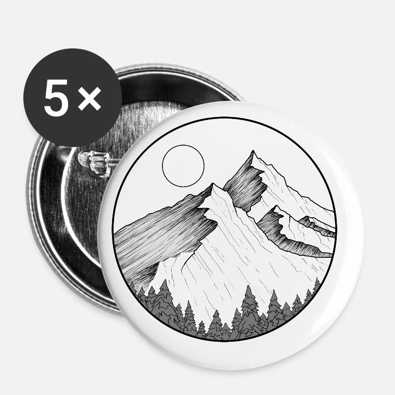 Mountain round logo - Buttons large 2.2''/56 mm (5-pack) - white