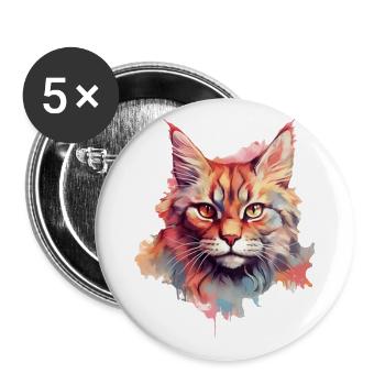 Katze - Buttons groß 56 mm (5er Pack) - Weiß - Vorne