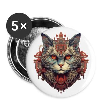 Chat - Lot de 5 grands badges (56 mm) - blanc - Devant