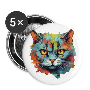 Chat - Lot de 5 grands badges (56 mm) - blanc - Devant