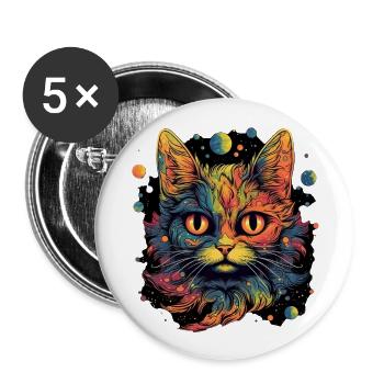 Chat - Lot de 5 grands badges (56 mm) - blanc - Devant