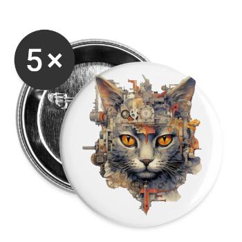 Chat - Lot de 5 grands badges (56 mm) - blanc - Devant