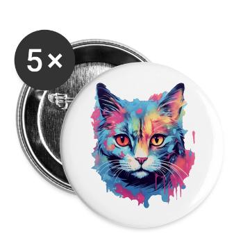 Chat - Lot de 5 grands badges (56 mm) - blanc - Devant