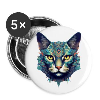 Chat - Lot de 5 grands badges (56 mm) - blanc - Devant