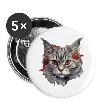 Chat - Lot de 5 grands badges (56 mm) - blanc - Devant