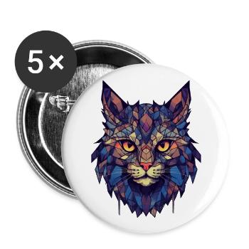 Chat - Lot de 5 grands badges (56 mm) - blanc - Devant