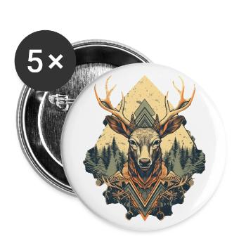 Cerf - Lot de 5 grands badges (56 mm) - blanc - Devant