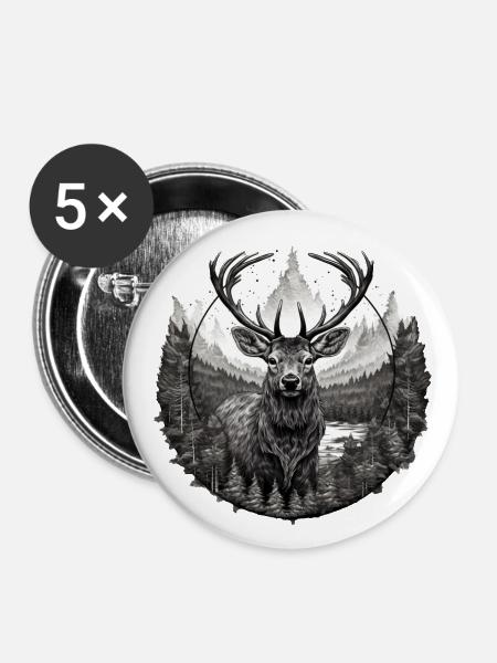 Hirsch - Buttons groß 56 mm (5er Pack) - Weiß