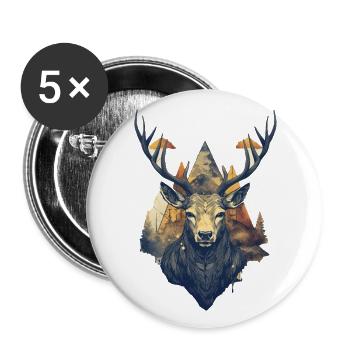 Cerf - Lot de 5 grands badges (56 mm) - blanc - Devant