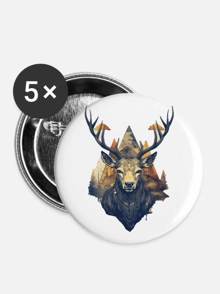 Hirsch - Buttons groß 56 mm (5er Pack) - Weiß