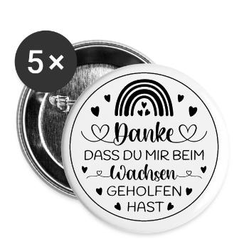 Boho Regenbogen bunt Danke sagen Kita Kindergarten - Buttons groß 56 mm (5er Pack) - Weiß - Vorne