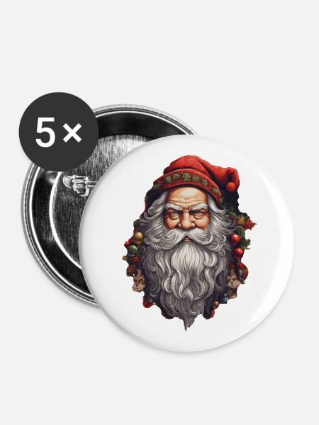 Weihnachtsmann - Buttons groß 56 mm (5er Pack) - Weiß
