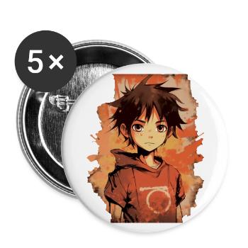 Anime Boy - Buttons groß 56 mm (5er Pack) - Weiß - Vorne