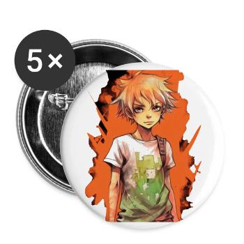Anime Boy - Buttons groß 56 mm (5er Pack) - Weiß - Vorne