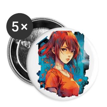 Anime Girl - Lot de 5 grands badges (56 mm) - blanc - Devant