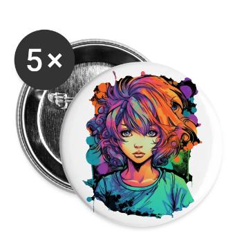 Anime Girl - Lot de 5 grands badges (56 mm) - blanc - Devant