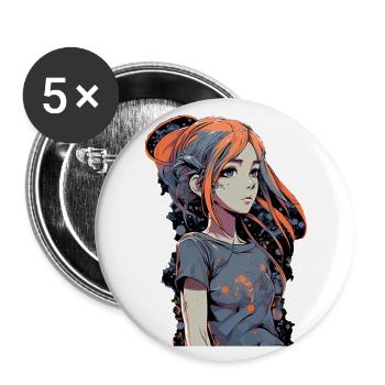 Anime Girl - Lot de 5 grands badges (56 mm) - blanc - Devant