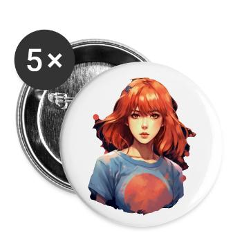 Anime Girl - Lot de 5 grands badges (56 mm) - blanc - Devant
