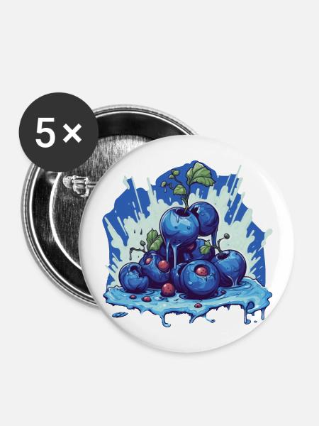Blaubeere - Buttons groß 56 mm (5er Pack) - Weiß