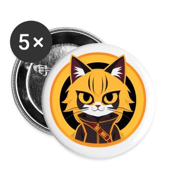 Orangefarbene und gelbe Anime-Katzenzeichnung - Buttons groß 56 mm (5er Pack) - Weiß - Vorne
